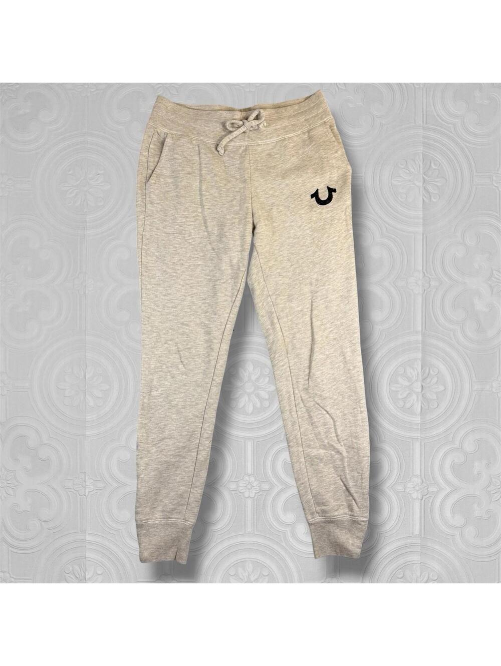 True Religion Fleece Joggers Womens Extra Small Beige Embellished Zip Sweatpants